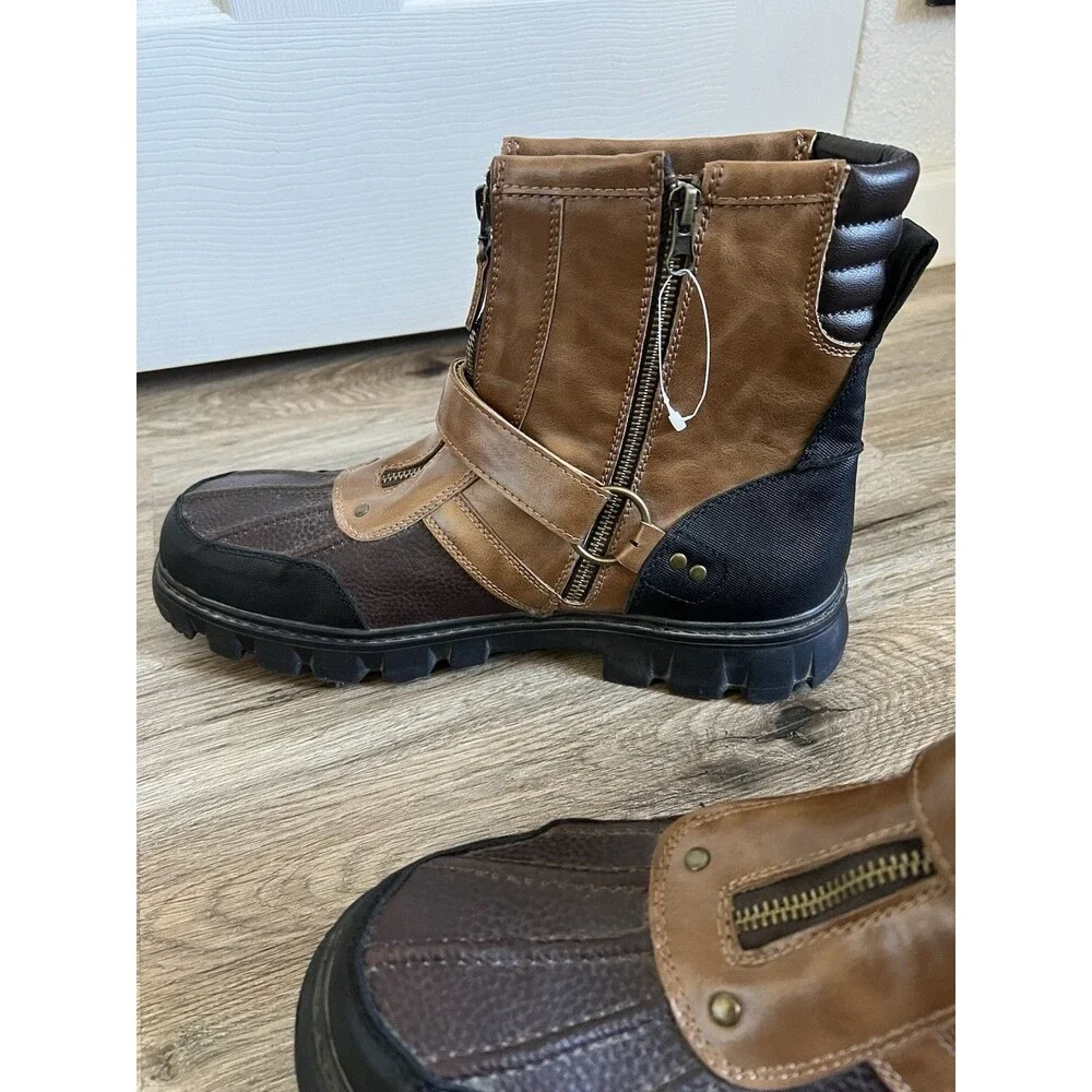 Day Five Casual Lace Brown Black Leather Zip Strap Boots Round Toe Size 12 M